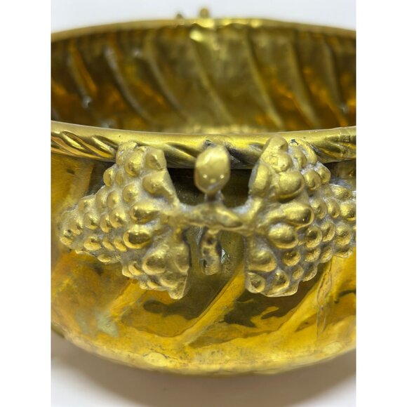 VTG PLANTER Bowl Brass Footed Grape Design Handles Oblong MCM Gold - Picture 5 of 8